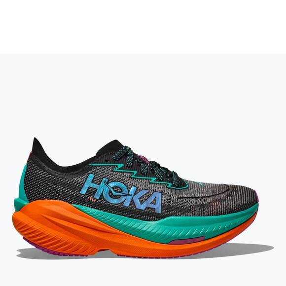 NEW HOKA men's mach x 2 sneakers in black/electric aqua